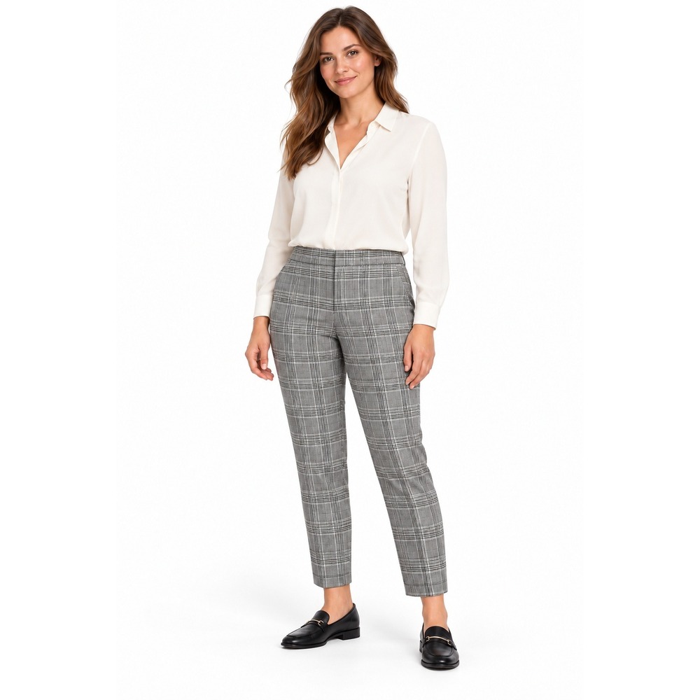 H&M Womens Plaid Pants Size 10 Black Gray White Check Classic Tailored